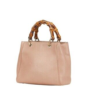 Gucci Leather Handbag Shopper Pink Shoulder Bag Top 2way Handle Bamboo